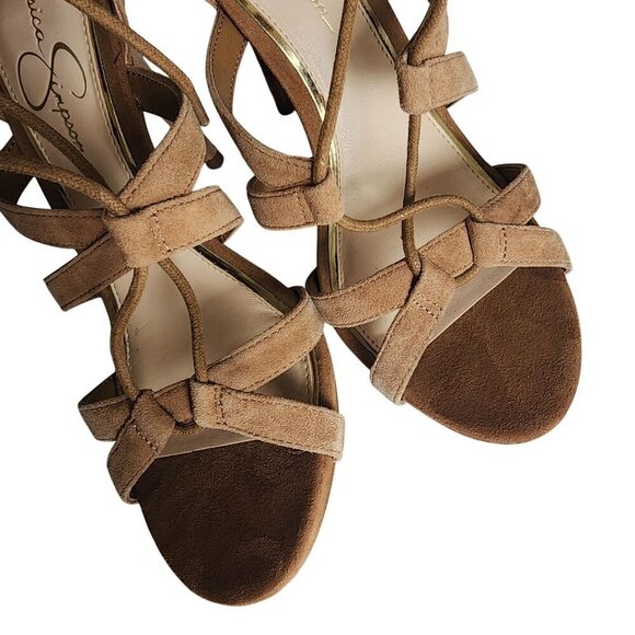 Jessica Simpson JS-Bregan Dakota Tan Lux Kid Suede Fringe Lace-Up Heels Size 8.5 - Picture 10 of 14